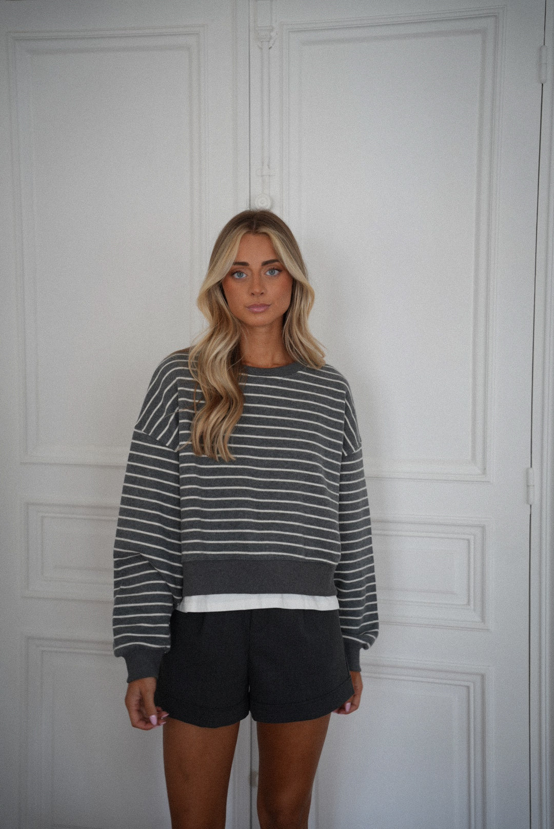 Loony gris - Sweat-shirt rayé