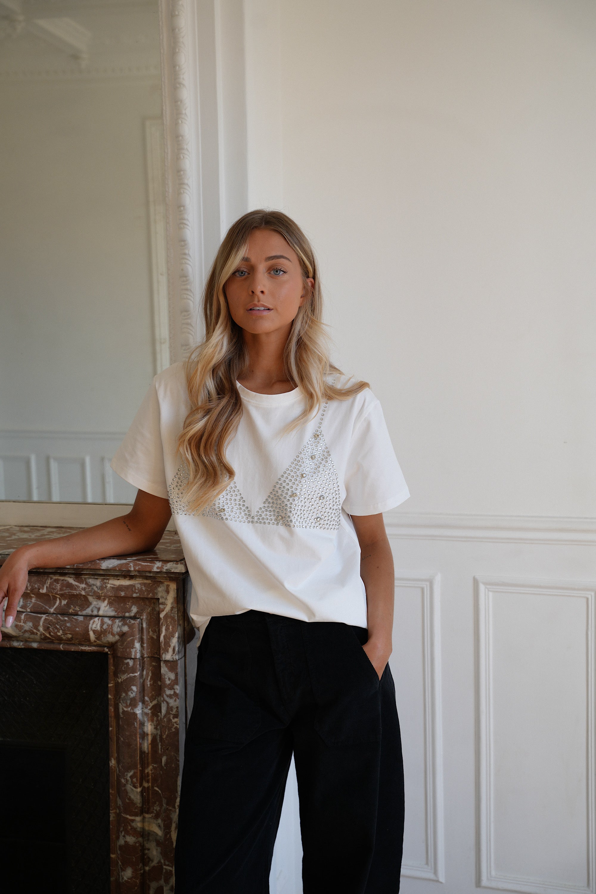 Alison blanc - T-shirt strass