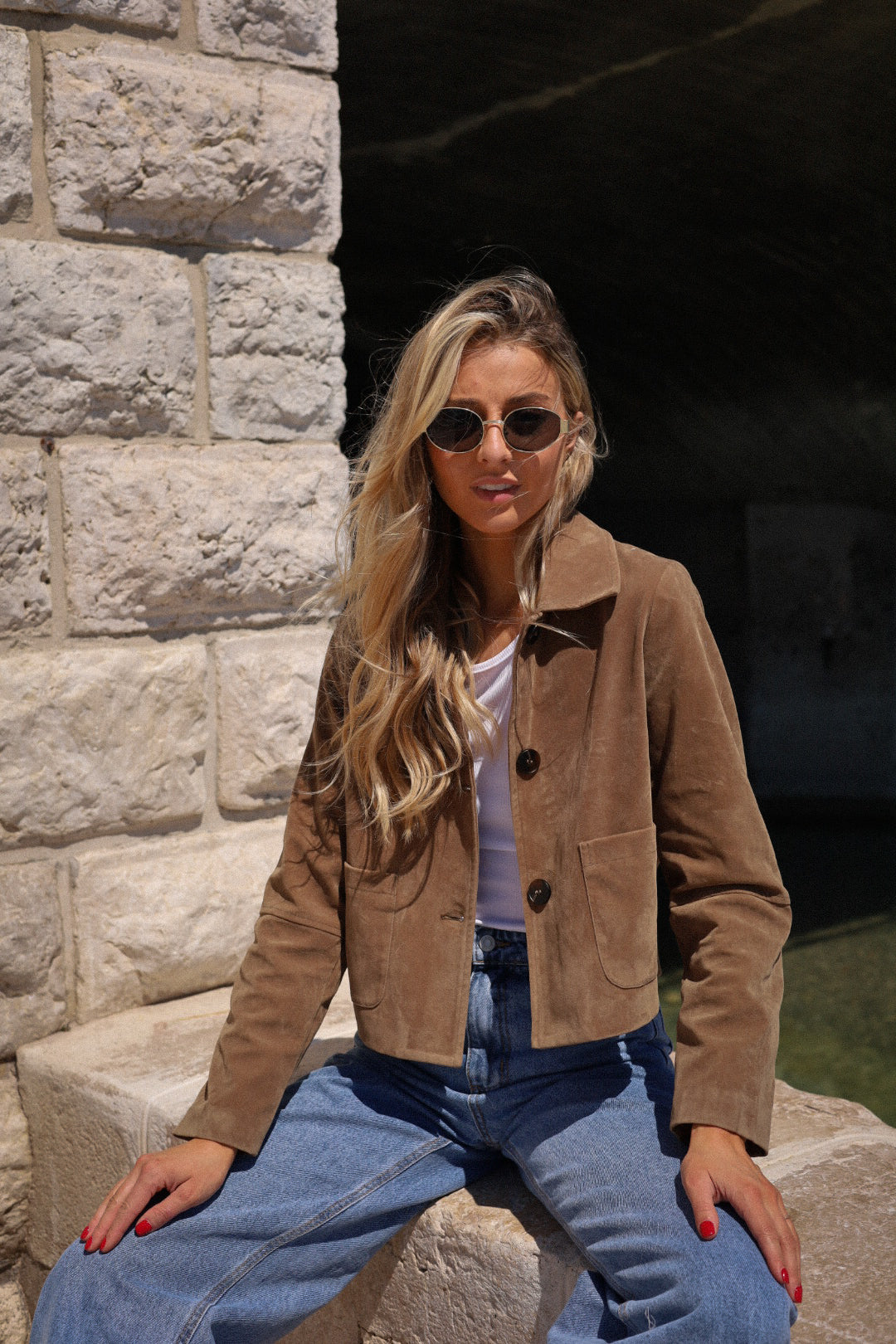 Meryl taupe - Veste suédée