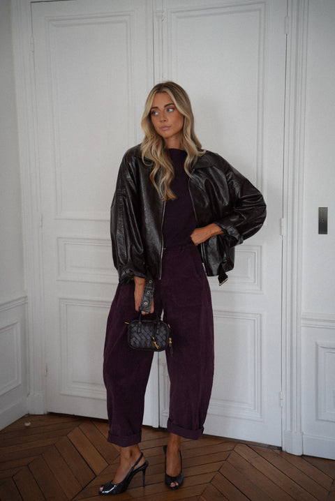 Simone prune - Veste en cuir
