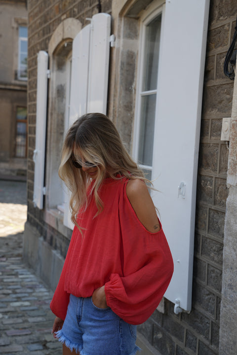 Karole corail - Blouse ajourée