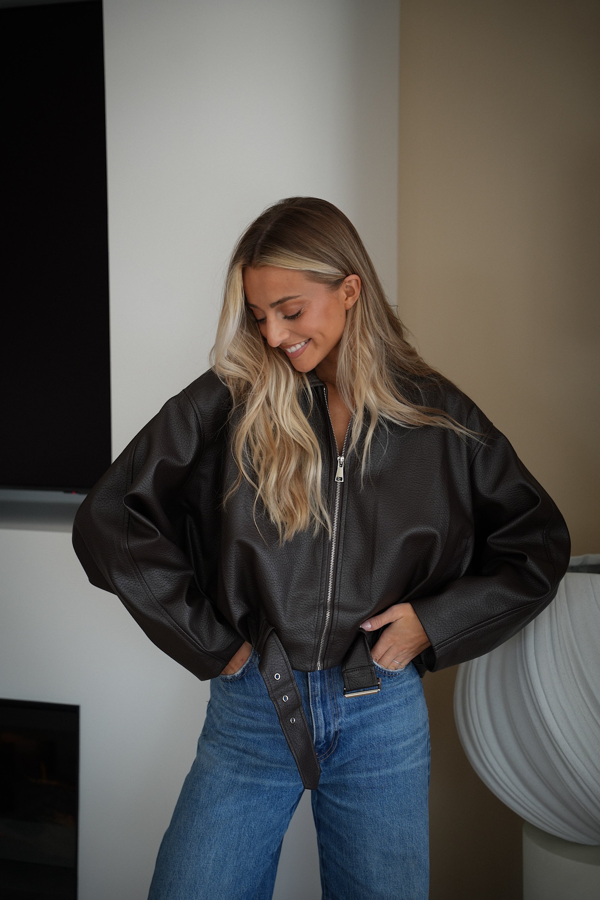 Rachelle chocolat - Veste en similicuir