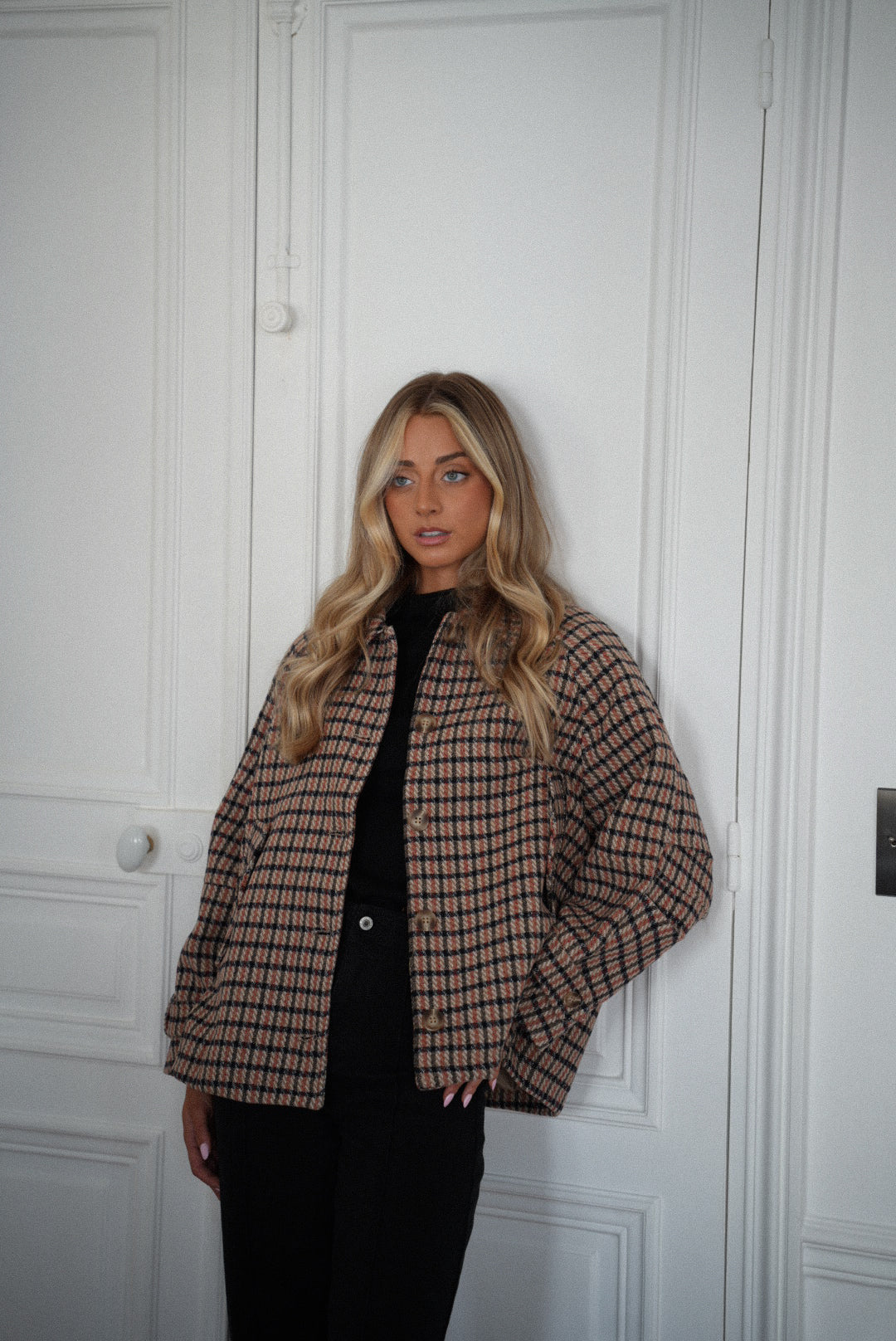 Lore beige - Manteau à carreaux