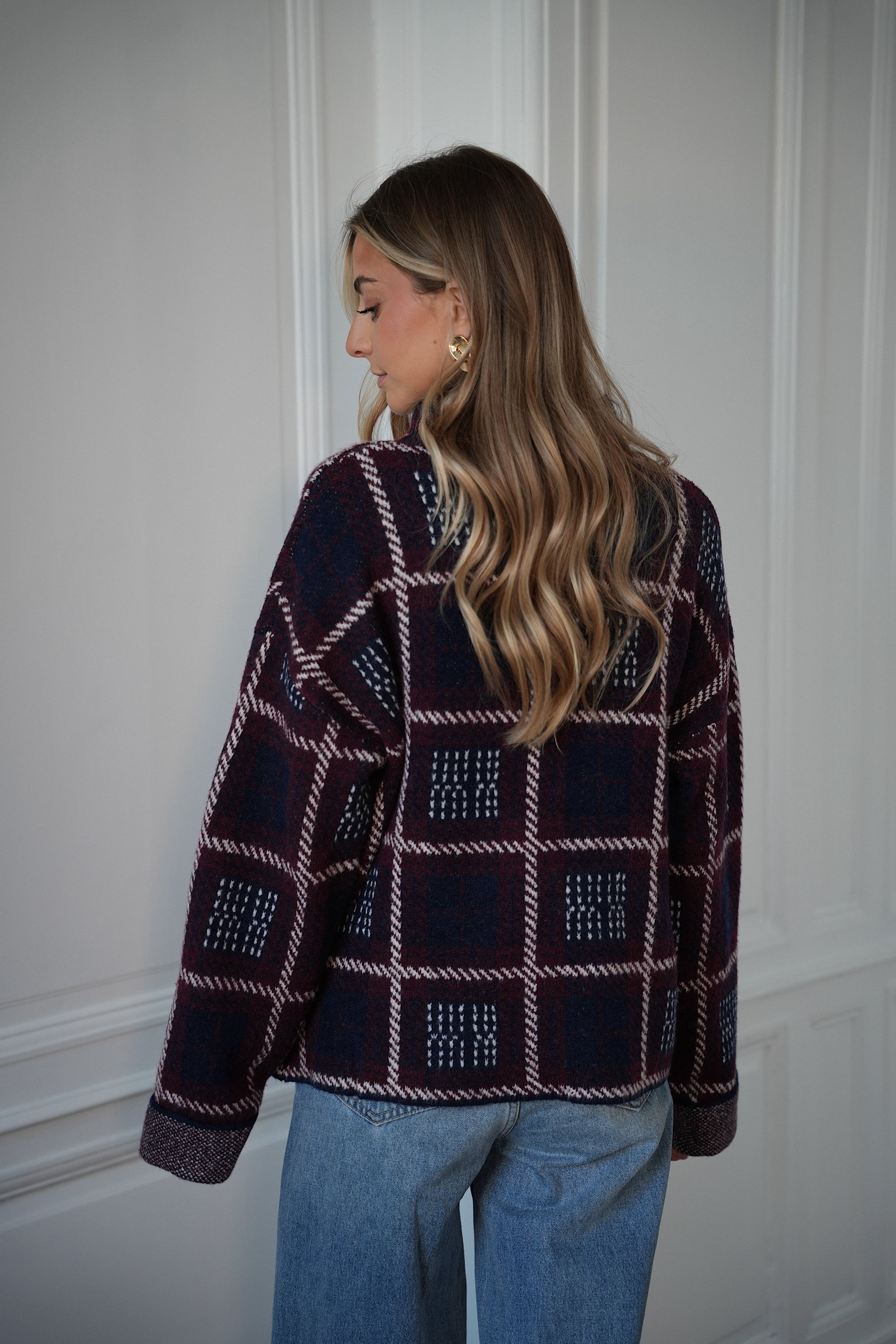 Nala marine - Pull à carreaux