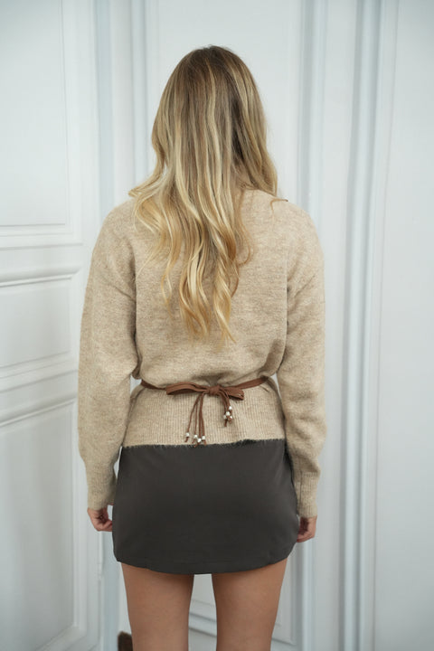 Camila beige - Pull ceinturé