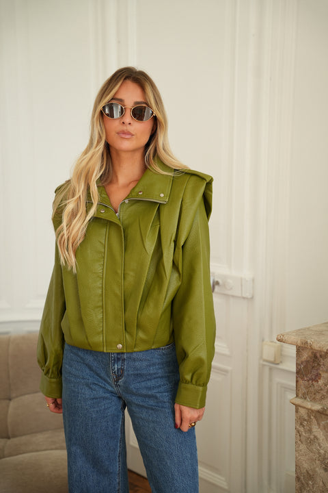 Linda olive - Veste en similicuir
