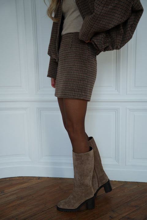 Laya marron - Jupe à carreaux