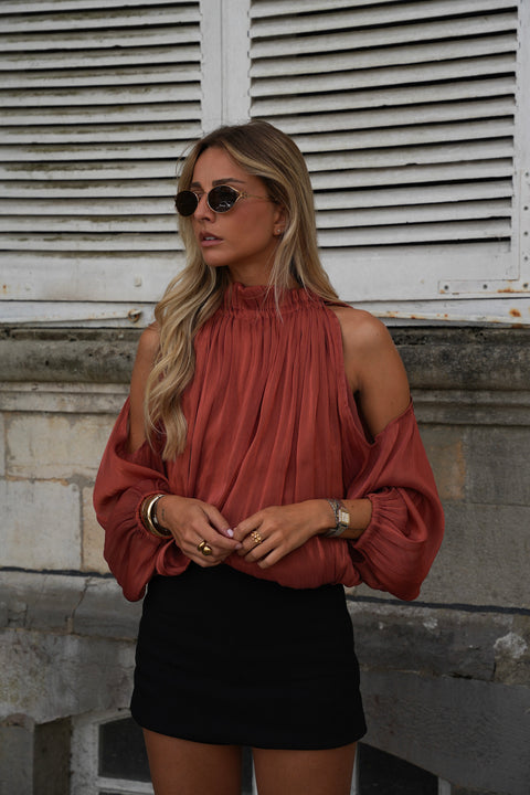 Octavia terracotta - Blouse ajourée