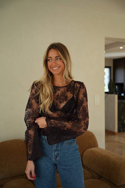 Amel prune - Blouse en dentelle