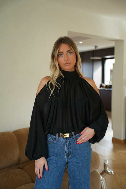 Sina noire - Blouse ajourée