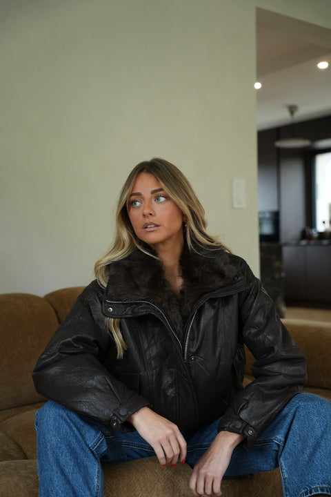 Mia chocolat - Veste en similicuir