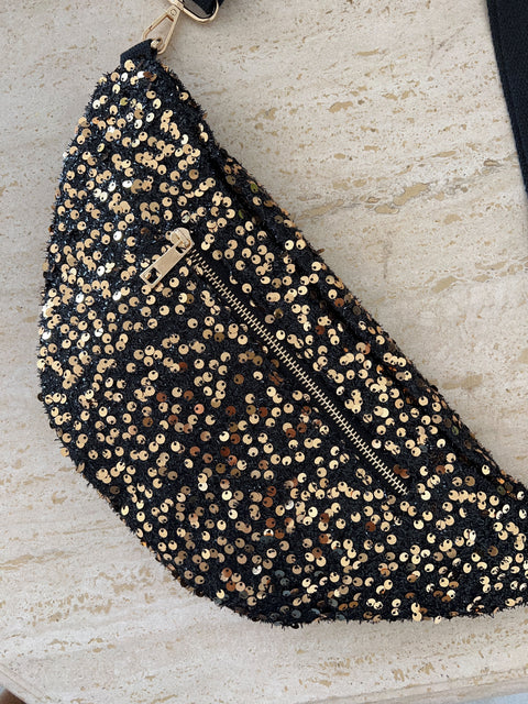 Goldy noir/doré - Sac banane sequins