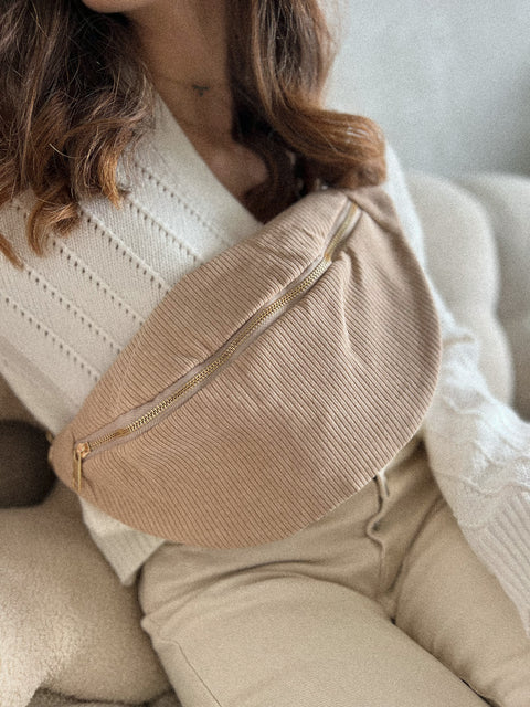 Armel beige - Sac banane velours