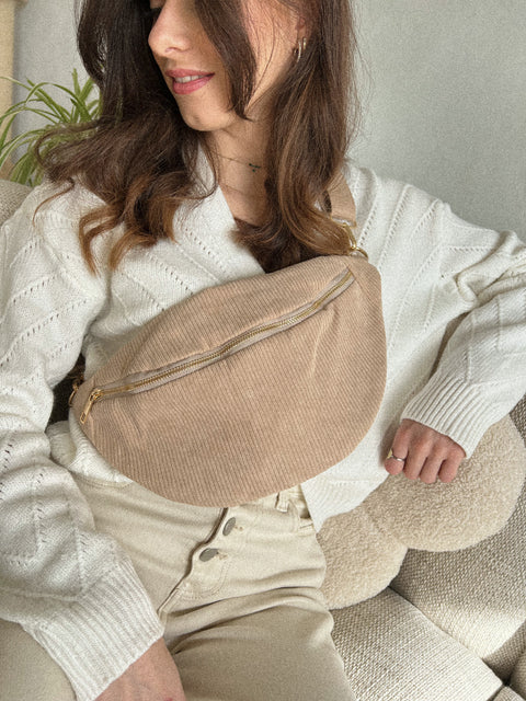 Armel beige - Sac banane velours