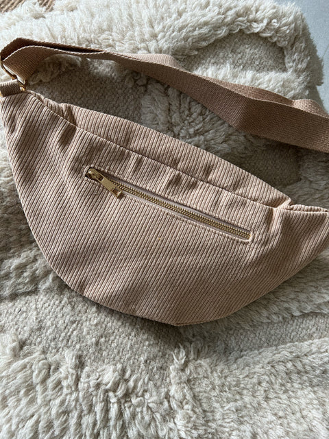 Armel beige - Sac banane velours